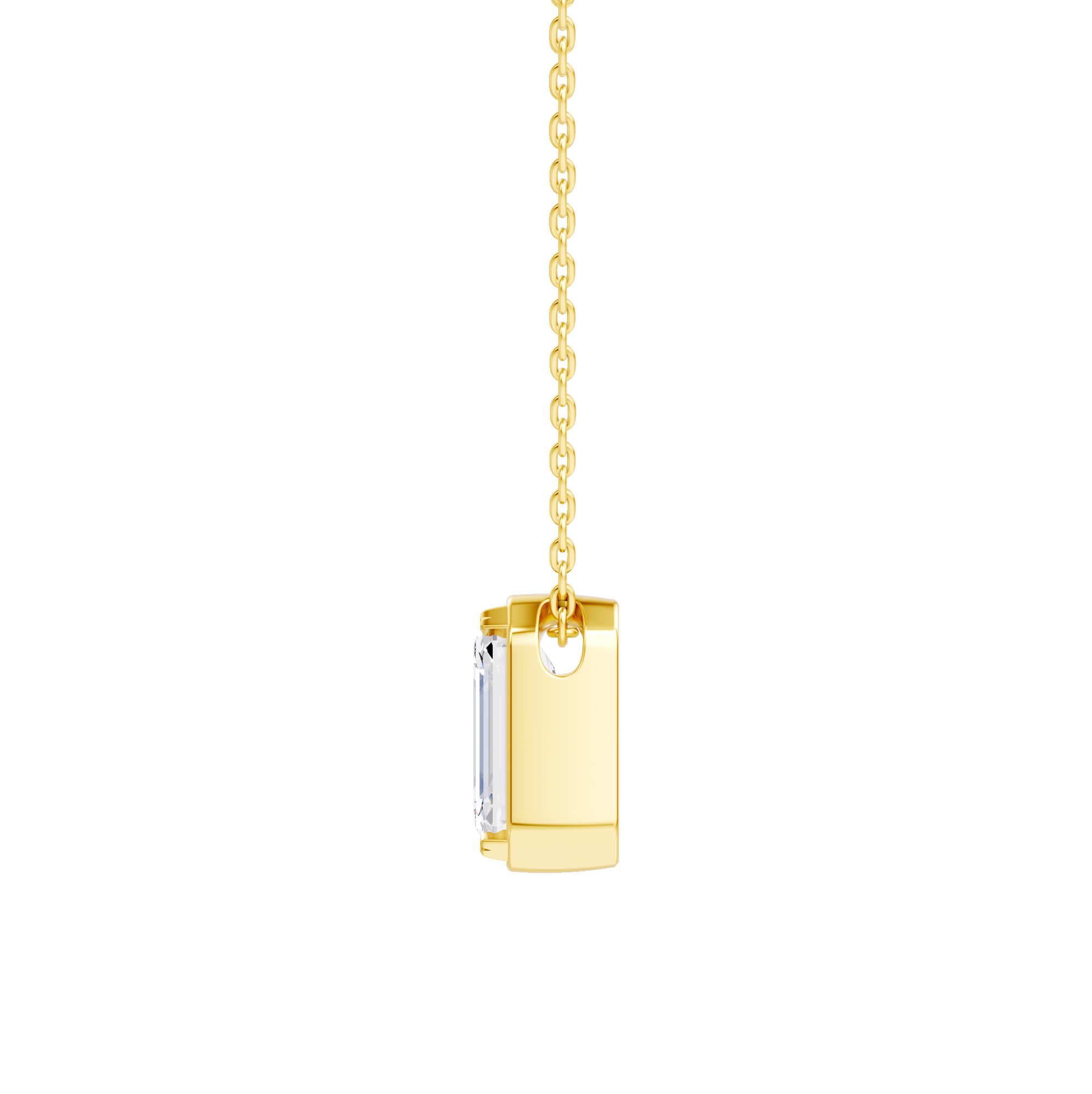 14K Yellow Gold Floating Emerald-Cut Diamond Bezel Pendant